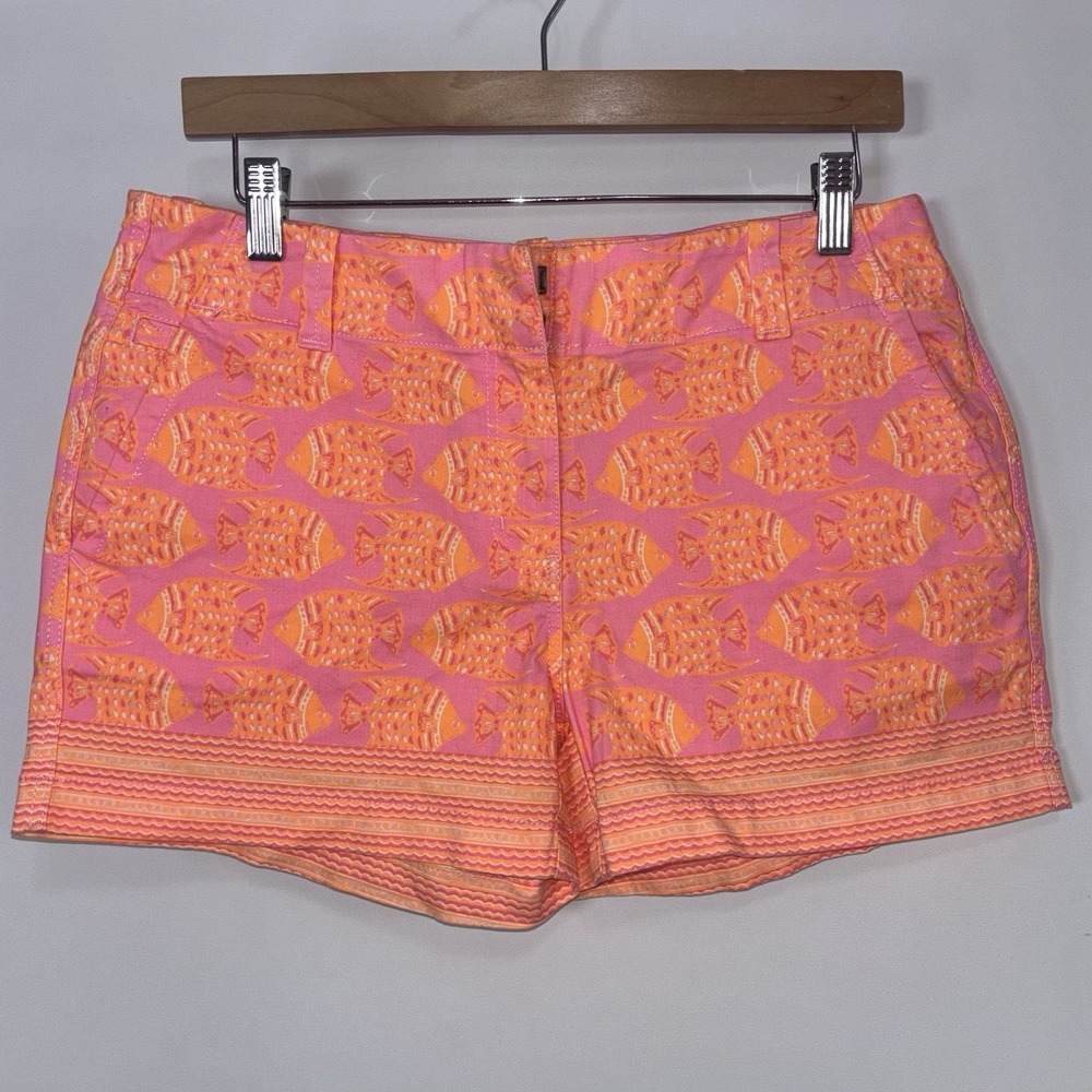 Vineyard Vines Pink Orange Fish Print Cotton Shorts Size 6 Summer Preppy - Picture 2 of 9